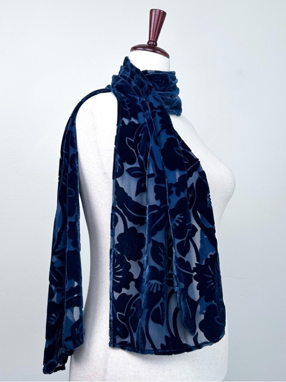Silk Lore Vintage Blue Floral Velvet Burnout Semi-Sheer Rectangle Shawl Scarf